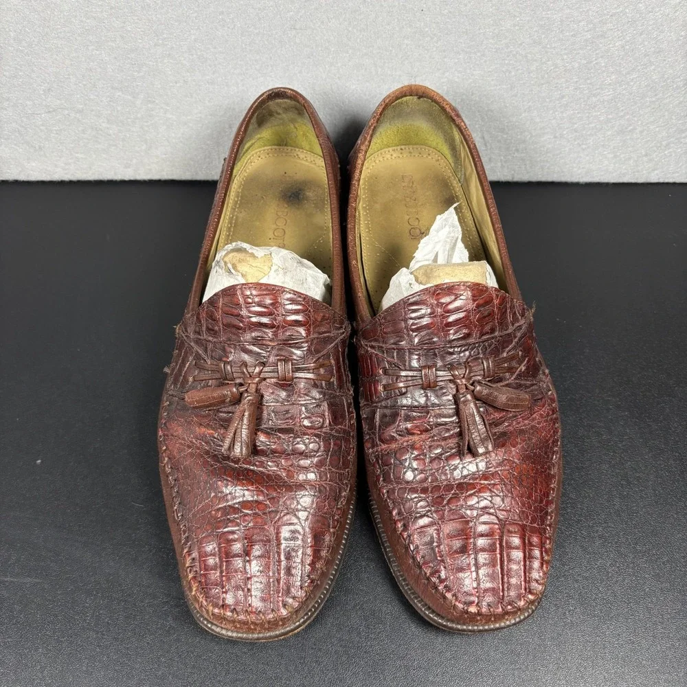 Brass Boot Alligator Tassel Loafers Men 13 M Brown Caiman Leather Dress Shoes